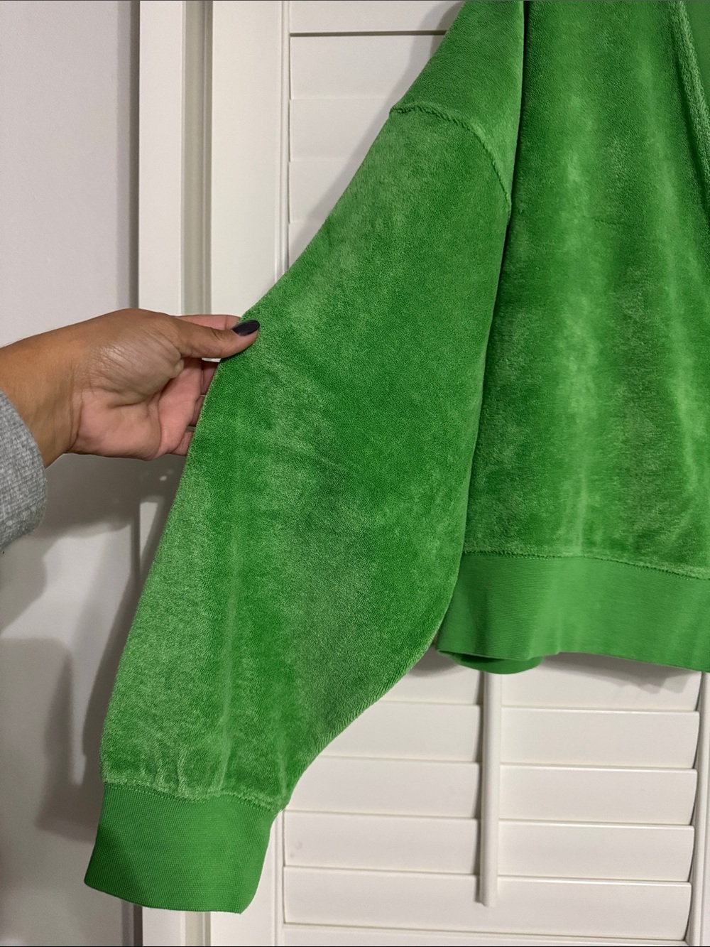 JoyLab Bright Green Velour V-Neck Cardigan with Striped Trim - Picture 2 of 2